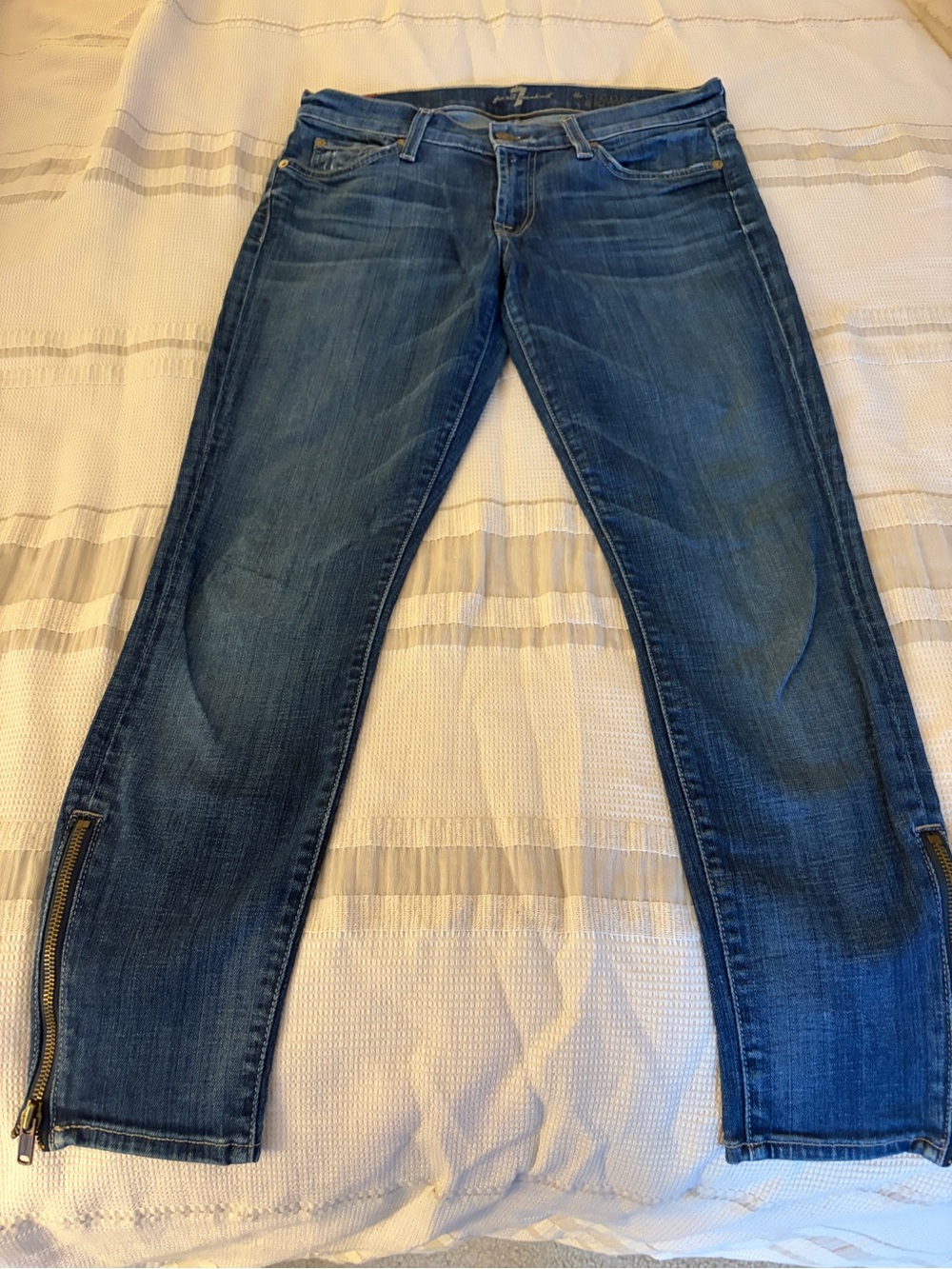 7 For All Mankind Mid-Blue Skinny Jeans with Ankle Zippers